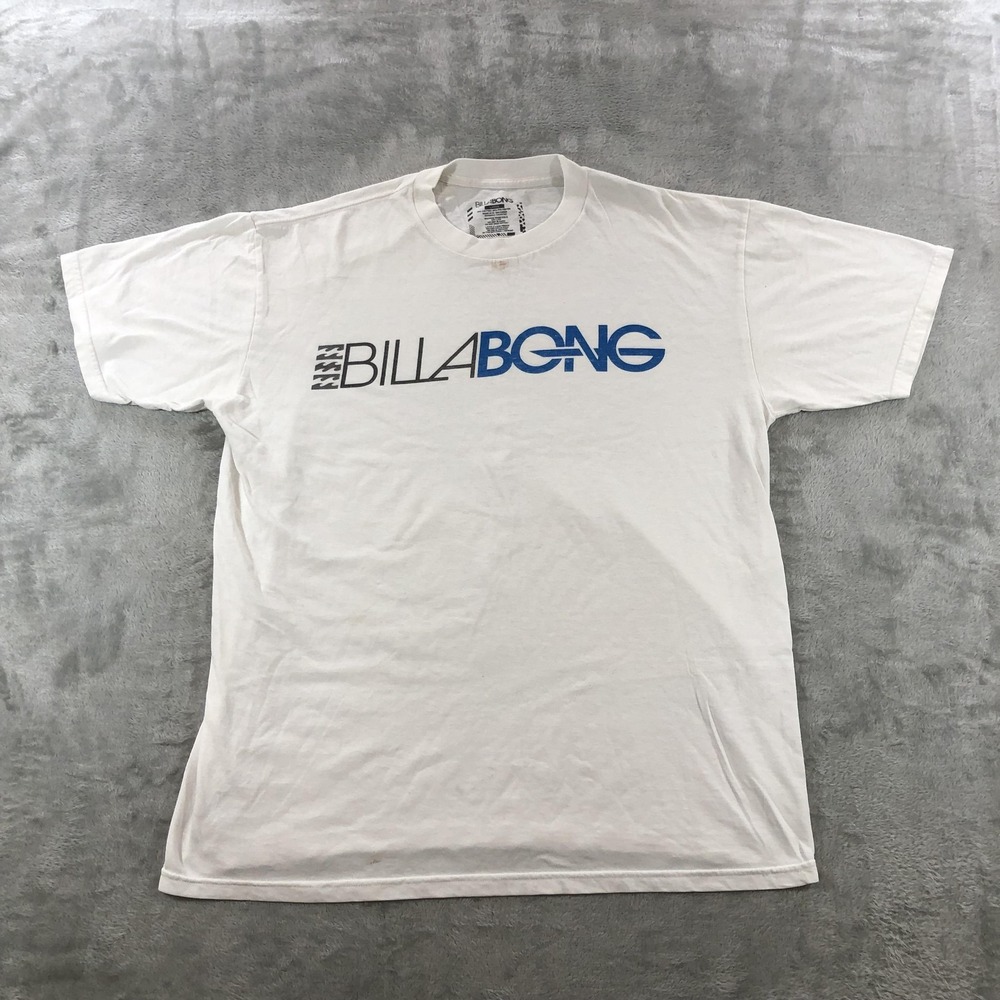 Billabong Shirt Mens Large White Logo Graphic Tee Y2K Surf Tagless
